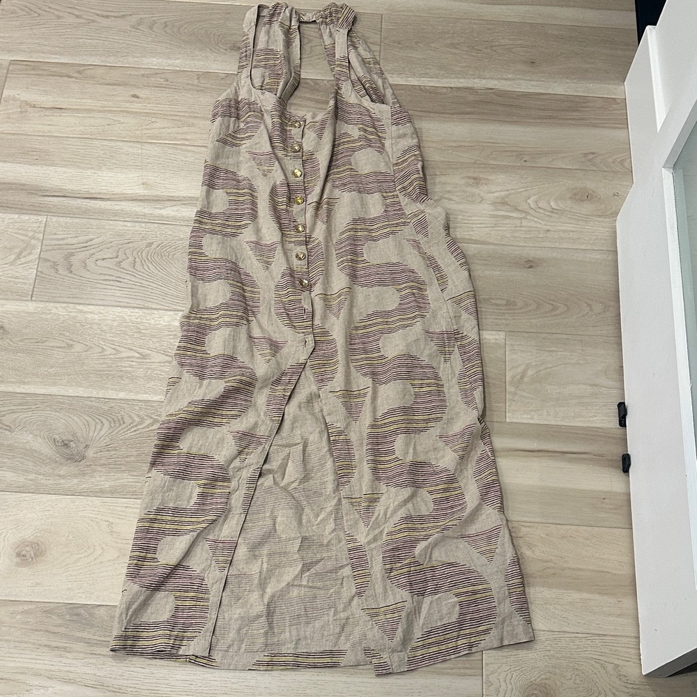 Anthropologie Beige and Mauve Patterned Maxi Dress